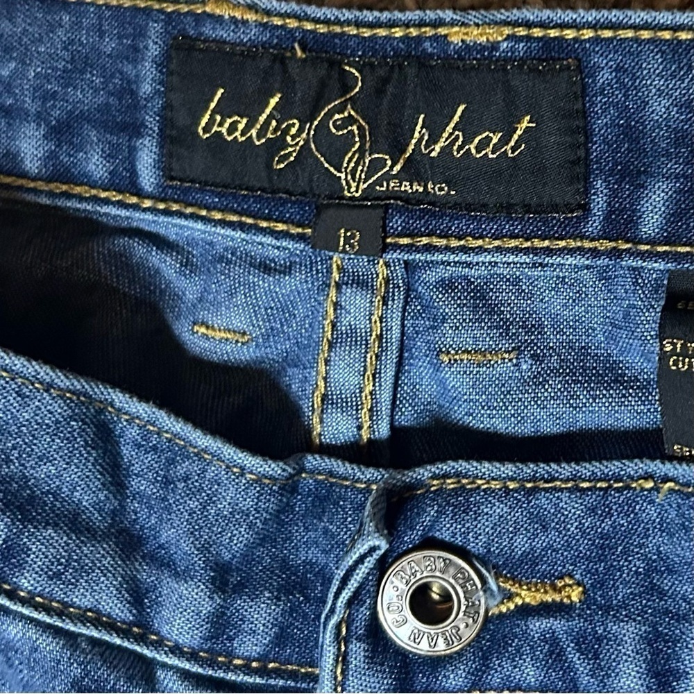 BABY PHAT Woman’s Size 13 Jeans Blue Wide Leg 33x31 Y2K Cat Logo - Picture 7 of 16